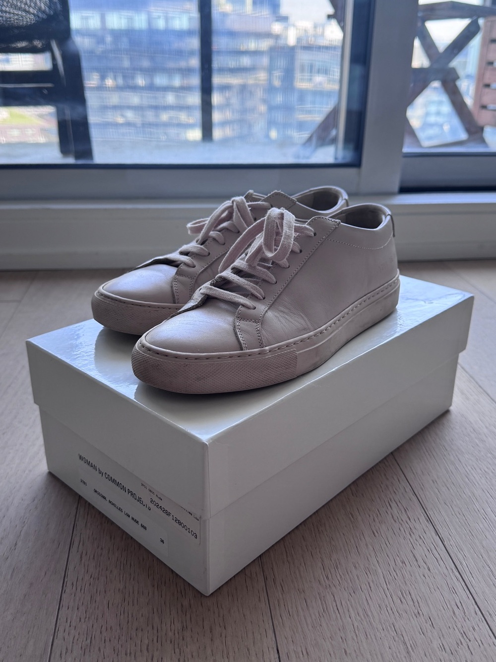 Common Projects Beige Leather Low-Top Sneakers